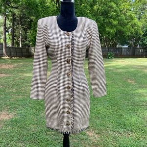 Vintage La Belle Houndstooth Style Fringe Dress